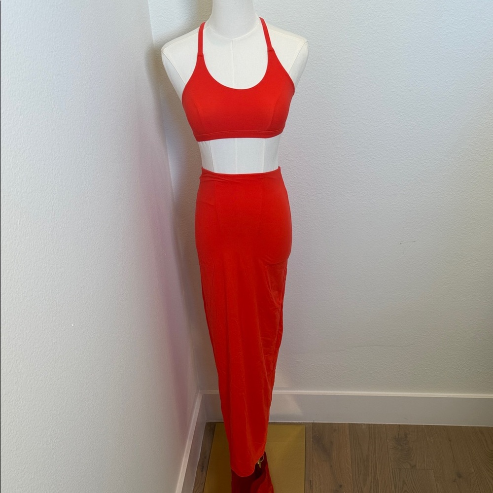 Red Two-Piece Maxi Skirt Set